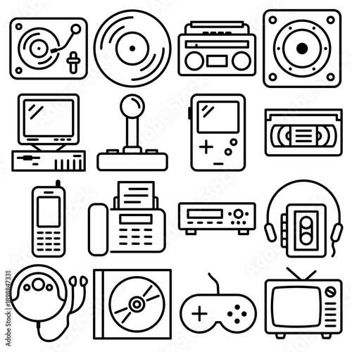 Vintage Technology Icon Set Outline Style (Part 2)