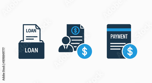 Loan and Payment Icons: Loan Application, Financial Agreement, and Payment Confirmation - Business Finance