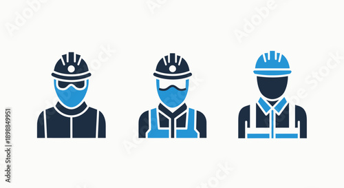 Icons showing construction workers with safety gear, representing labor, industrial jobs, and workplace safety.