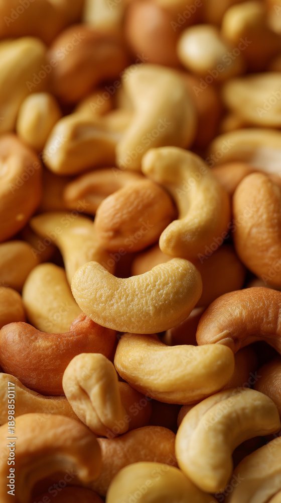 Fototapeta premium Macro shot of a pile of raw cashew nuts highlighting texture and natural color.