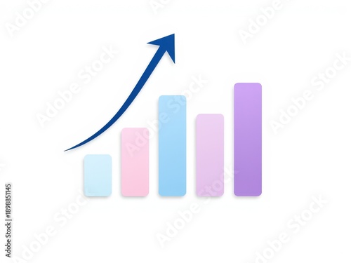 Free Download Bar Chart Graph with Rising Trend Arrow - Pastel Colored Bars Vector Illustration - GFXLoad