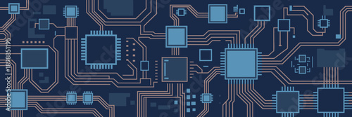 Modern AI microchip circuit board vector illustration – Suitable for tech hardware reviews, future tech concepts, or computing graphics.