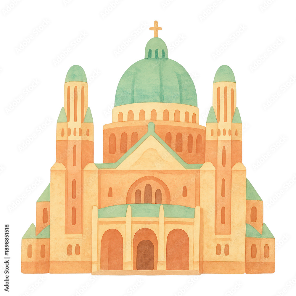 Fototapeta premium PNG Illustrated cathedral with domes.
