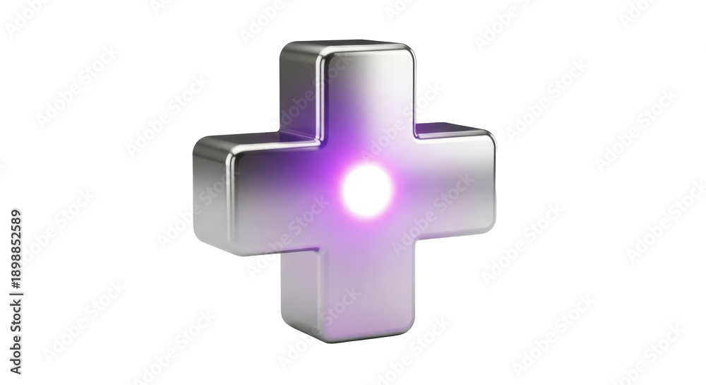 Fototapeta premium Glowing metallic plus sign symbol
