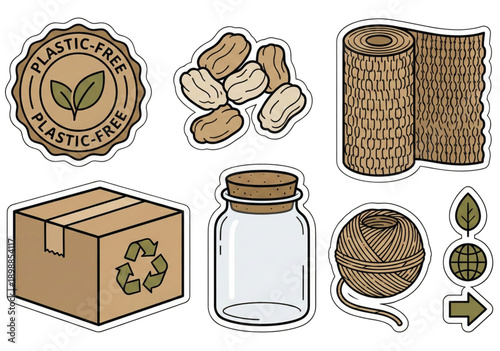 Eco friendly lifestyle icons for sustainable living and plastic free choices