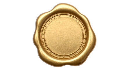 Golden wax seal isolated on transparent background, blank round stamp for certificate or letter, vintage style design element PNG