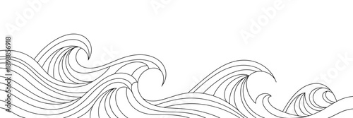 Minimalist line art waves abstract background – Suitable for modern poster design, ocean-themed branding, or audio frequency visuals.
