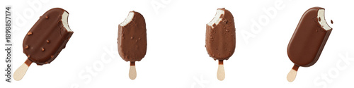 Foto Chocolate ice cream bar set, bitten vanilla popsicle with dark cocoa coating and