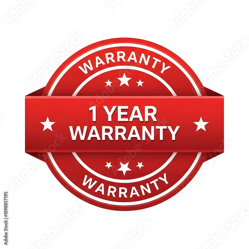Red 1 year warranty seal isolated on transparent background