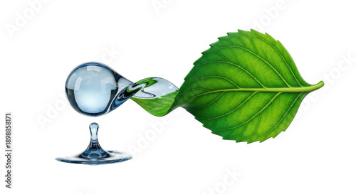 Water Drop Connected to Leaf