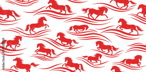 horse,water,flow flat design for repeating motif illustration vector graphic for fabric print