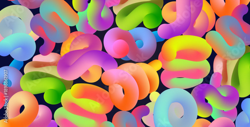 Abstract background featuring vibrant multicolor 3D neon loops with intricate flowing forms glowing against a dark backdrop. Dynamic digital composition with complex organic shapes.