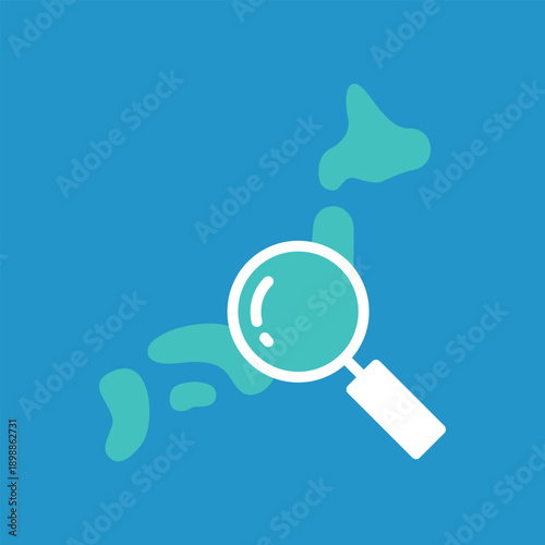 日本地図と虫眼鏡のカラーアイコン