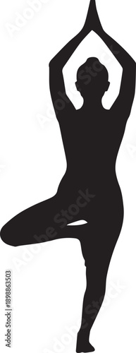 Minimalist Yoga Tree Pose Vrikshasana Balance Vector Silhouettes