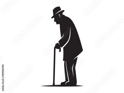 Elderly man with cane silhouette vector illustration