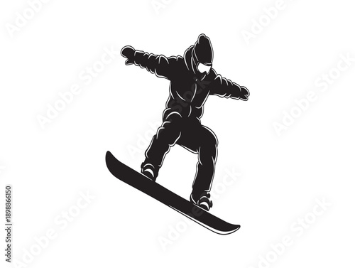 Dynamic silhouette of snowboarder in action