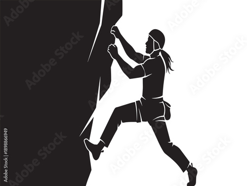 Dynamic silhouette of a rock climber scaling a cliff