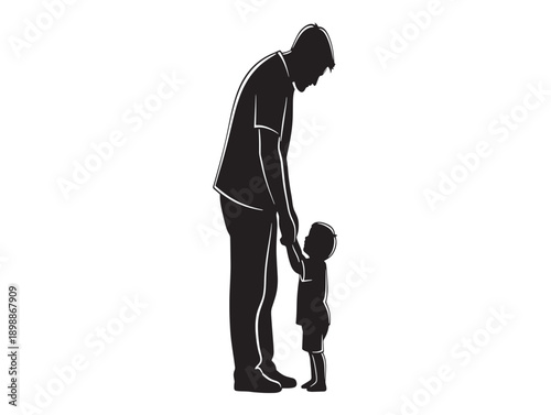 Minimalist silhouette of adult and child holding hands
