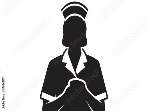 Nurse silhouette in scrubs with cap