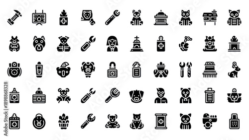 Vector Icons Set: Tools, Animals, Objects, and Symbols