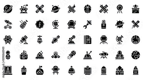 Space Exploration Icons Set: Planets, Rockets, Astronauts, Satellites, and More