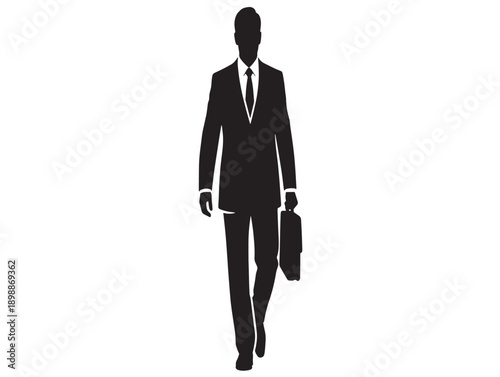 Minimalist businessman walking with briefcase vector