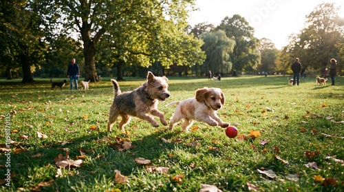 two dogs playing in the park