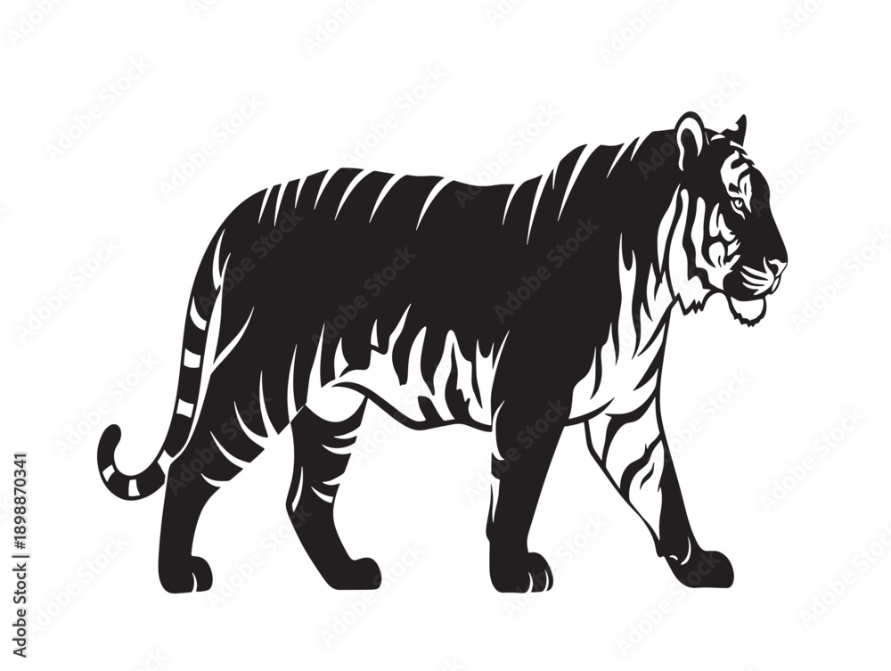 Fototapeta premium Minimalist black and white tiger vector illustration