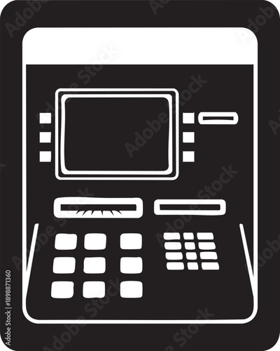 Simple vector illustration of a payment terminal device with keypad and screen on a dark background