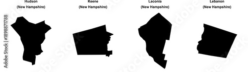 Hudson, Keene, Laconia, Lebanon outline maps