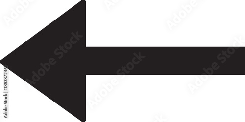 A large black arrow pointing to the left, illustration, simple design, vector graphic, isolated on a plain background