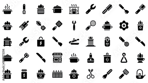 Kitchen Utensils Icons Set: Cooking Tools, Appliances, and Gadgets