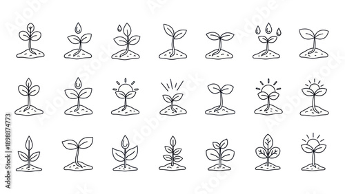 Hand Drawn Seedling Growth Icons Set