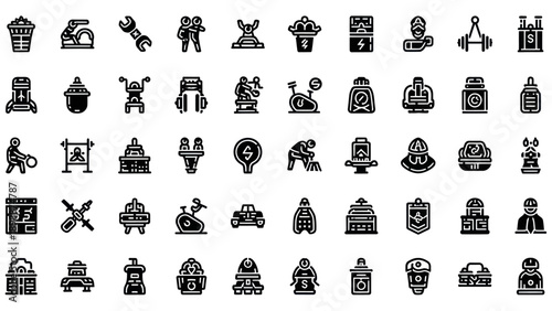 Industrial Icons Set: Machinery, Tools, Workers, and Engineering Symbols