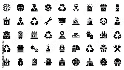 Eco-Friendly Icons: Recycling, Sustainability, Green Energy, Nature, and Industry