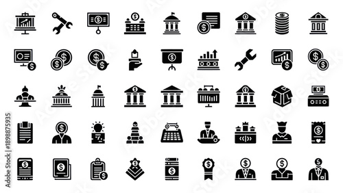 Finance and Business Icons Set: Money, Banking, Investment, Growth, and Analytics