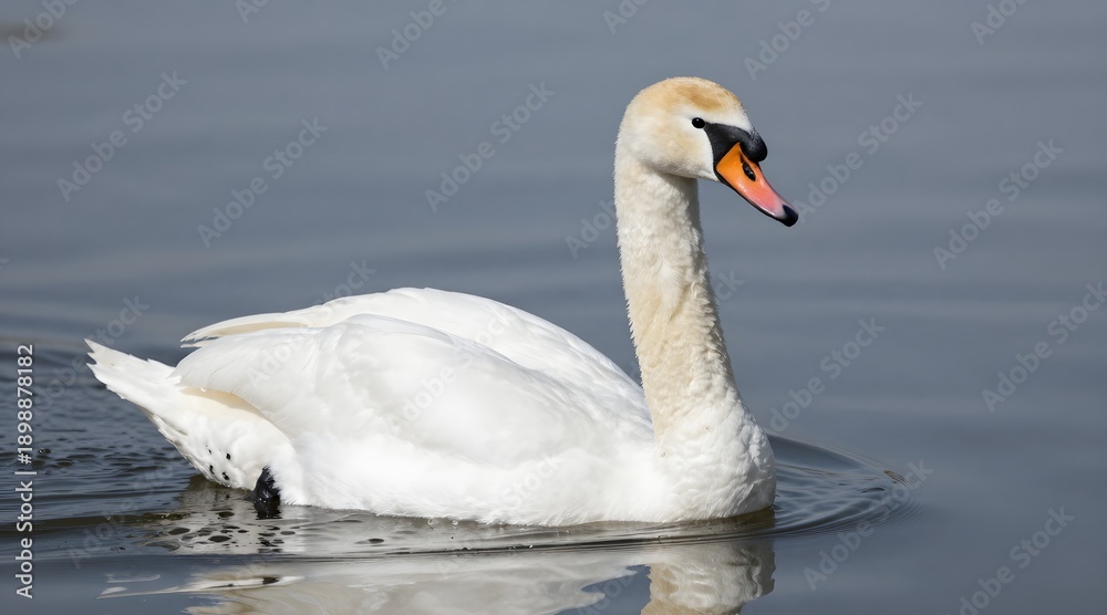 Fototapeta premium Elegant mute swan swims gracefully on a tranquil lake in natural environment