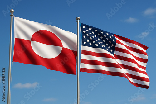 Greenland and USA flags together in sky