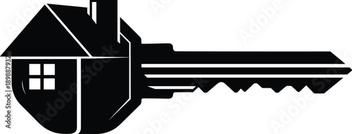 Black silhouette of house key icon, creative home security and real estate property symbol, building architecture concept isolated on white background vector illustration.