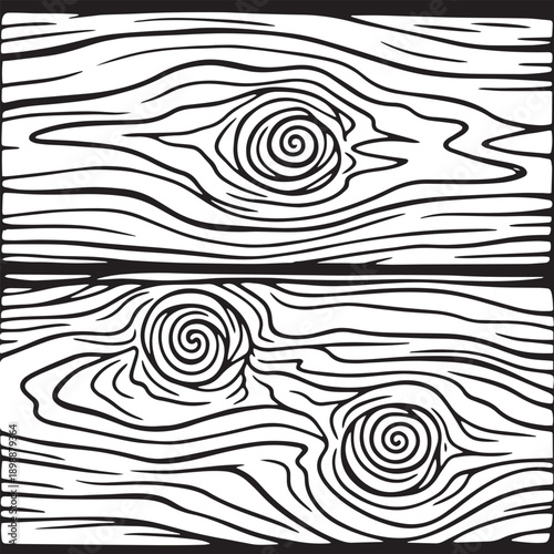 hand drawn wood grain texture illustration with tree rings and natural plank pattern black and white vector illustration