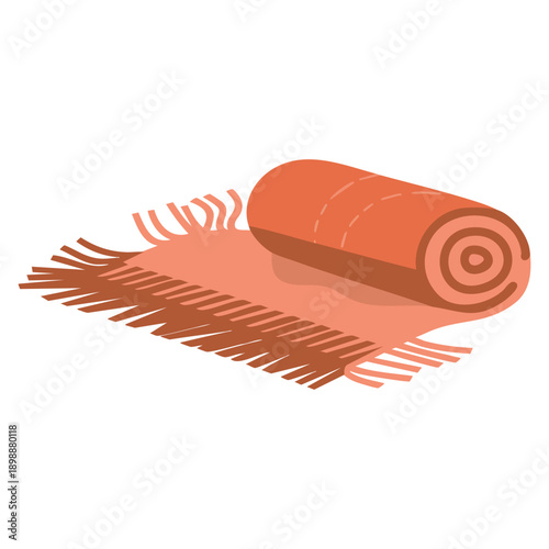 Hand drawn flat vector illustration of a cozy folded blanket with fringe designed for autumn season home decor comfort lifestyle and seasonal design projects