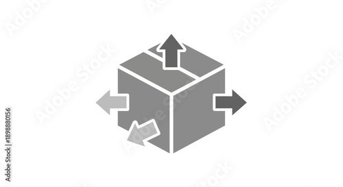 Gray 3D cube with arrows rotating.