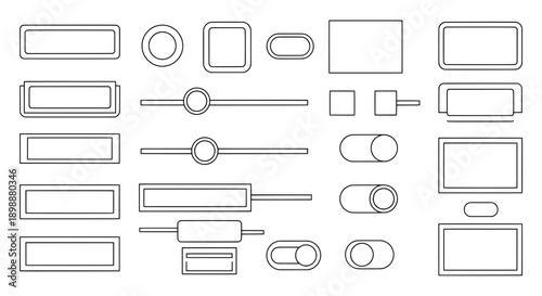 Collection of minimalist black line drawings of geometric shapes arranged in grid