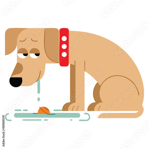 Illustration of a dog vomiting on a white background showing pet sickness health issue animal care and veterinary awareness concept artwork