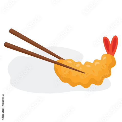 Illustration of crispy prawn tempura with chopsticks showcasing asian seafood cuisine suitable for menu design restaurant branding and food themed artwork