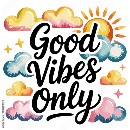 Cute Watercolor Clouds and Sun Rays Soft Pastel Illustration for Tshirt