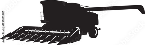 Corn Harvester Silhouette Agricultural Farming Machine Black Vector Illustration