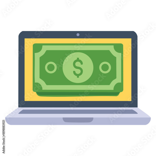 Laptop online money charity icon flat vector showing donate volunteer gift heart isolated concept ideal for fundraising online support and nonprofit visuals