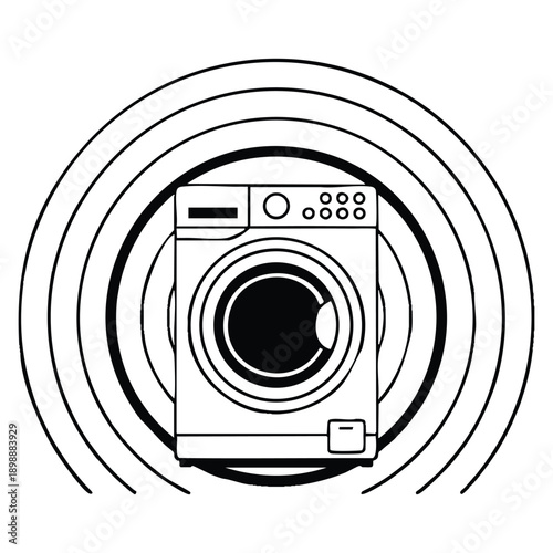 Laundry room wash machine logo in simple vector illustration style perfect for web design cleaning service branding and home appliance visuals