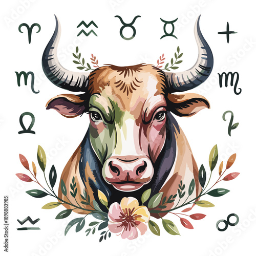 Square Watercolor Taurus Zodiac Sign Design for Tshirt